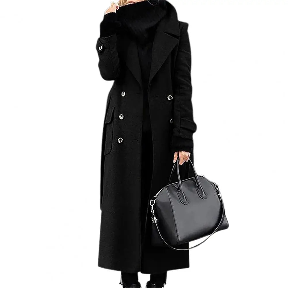 Women's double-breasted longline wool-blend overcoat
