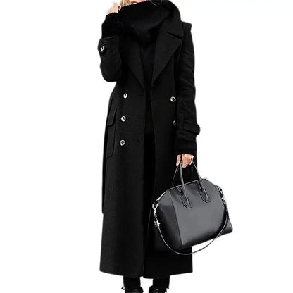 Women's double-breasted longline wool-blend overcoat