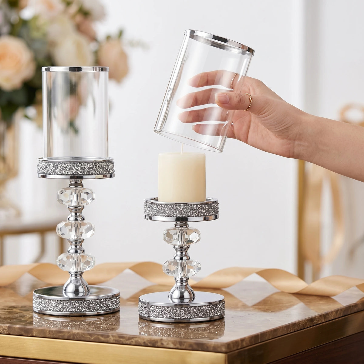 Candle holder with shade, available singly or as a set