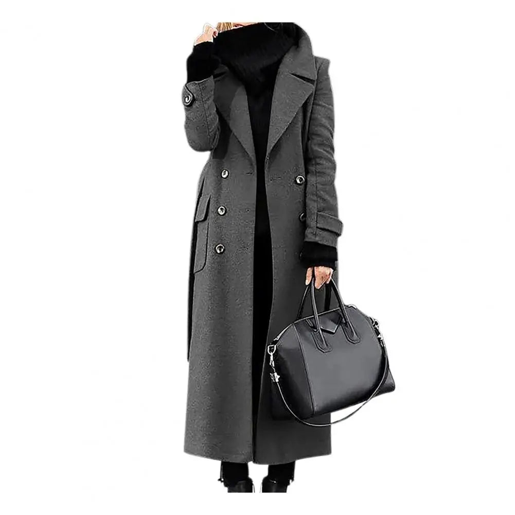 Women's double-breasted longline wool-blend overcoat