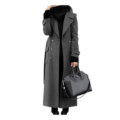 Women's double-breasted longline wool-blend overcoat