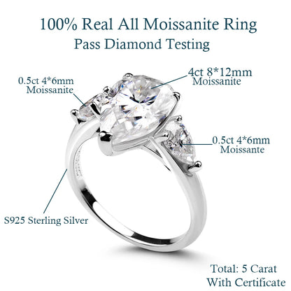 Pear-Cut Ring with Moissanite Center Stone GRA Certification D Color VVS1 for Engagement