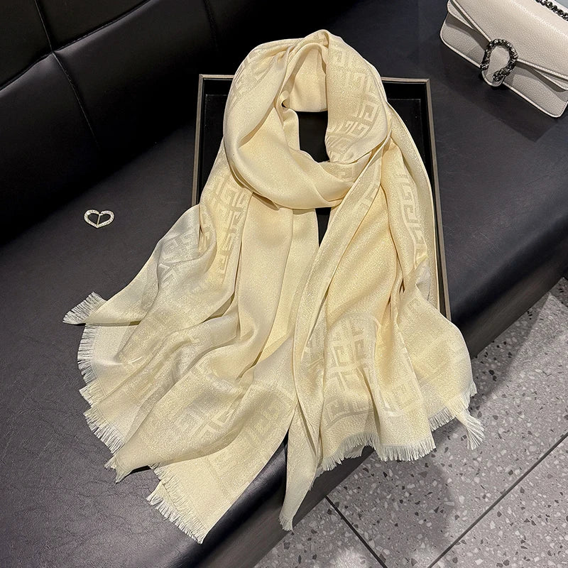 Women's Elegant Silky Scarf Shawl with Tatting Weave Detail
