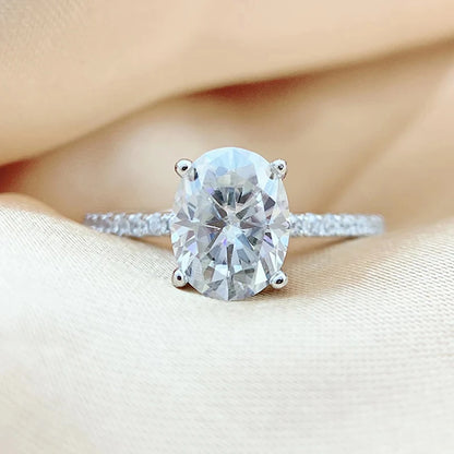 Oval Ring with Moissanite Diamond Like Sparkle in Sterling Silver