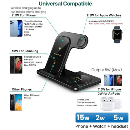 Foldable Wireless Dock for Smartphones and Earbuds 3-in-1