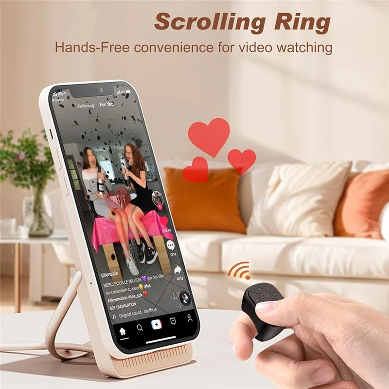 Wireless Ring Remote Bluetooth Page Turner for TikTok Videos