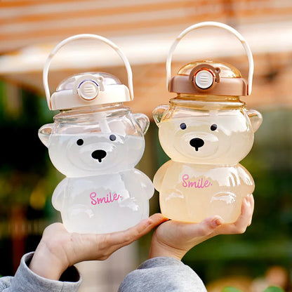Insulated Teddy Bear Water Bottle 1000ml With Straw And Strap