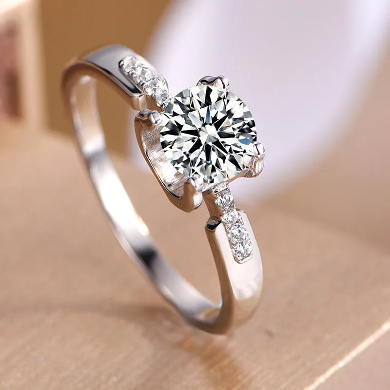 Brilliant Ring with Cubic Zirconia 6.5mm Stone Silver Plated Band