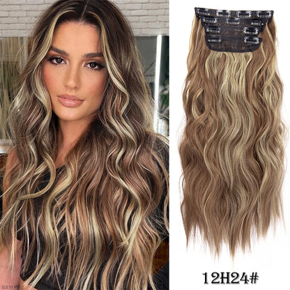 Synthetic Clip In Hair Extensions 11Color Synthetic Clip In Hair Extensions Long Wavy 4Pcs/Set Piece 11 Clip-In Hairpieces