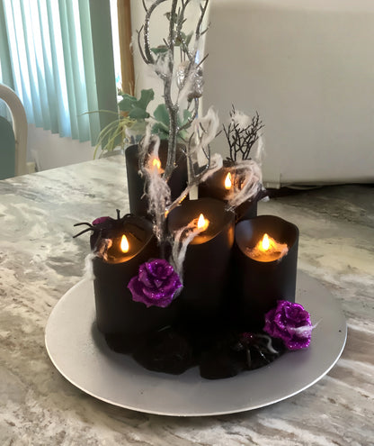 Black Flameless LED Paraffin 3D Wick Pillar Candle Remote Timer