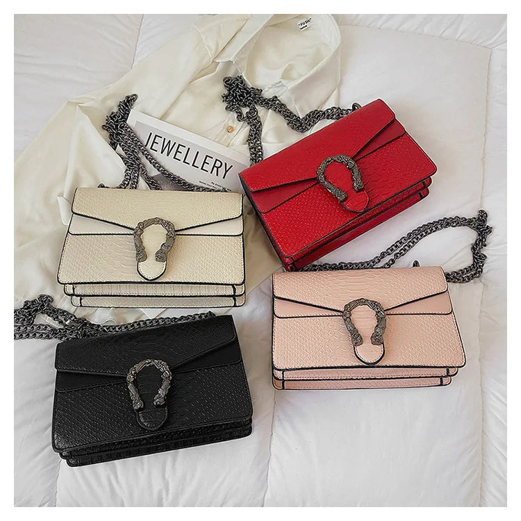 Retro Crossbody Bag with Snake Pattern Square Silhouette for Women