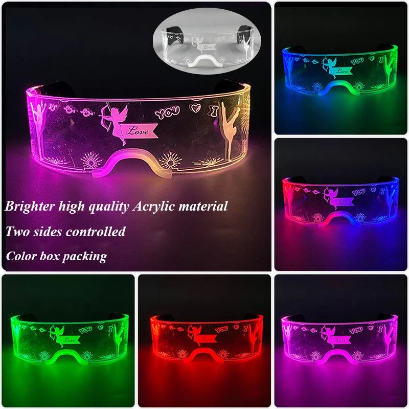 LED festival glasses novelty gift with glowing illumination and etched details in acrylic material