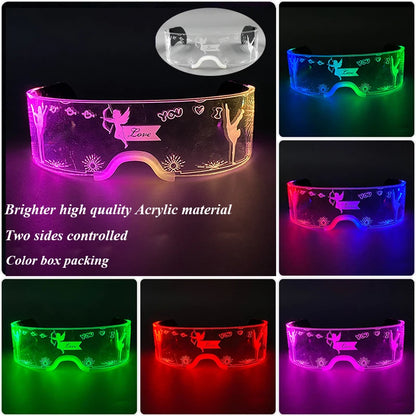 LED festival glasses novelty gift with glowing illumination and etched details in acrylic material