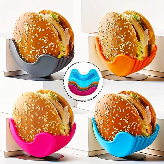 4PCS Adjustable Burger & Sandwich Holders – No-Mess Silicone Grips | The Ultimate Food Hack You’ll Wish You Had Sooner!