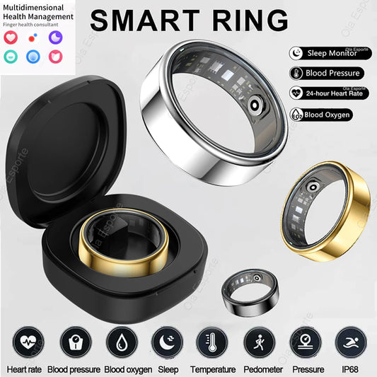 Smart Ring 2026 – Health Tracker, Fitness & Sleep Monitor, Smart Notifications, Stylish Wearable for Women & Men! Charging case for iOS and Android