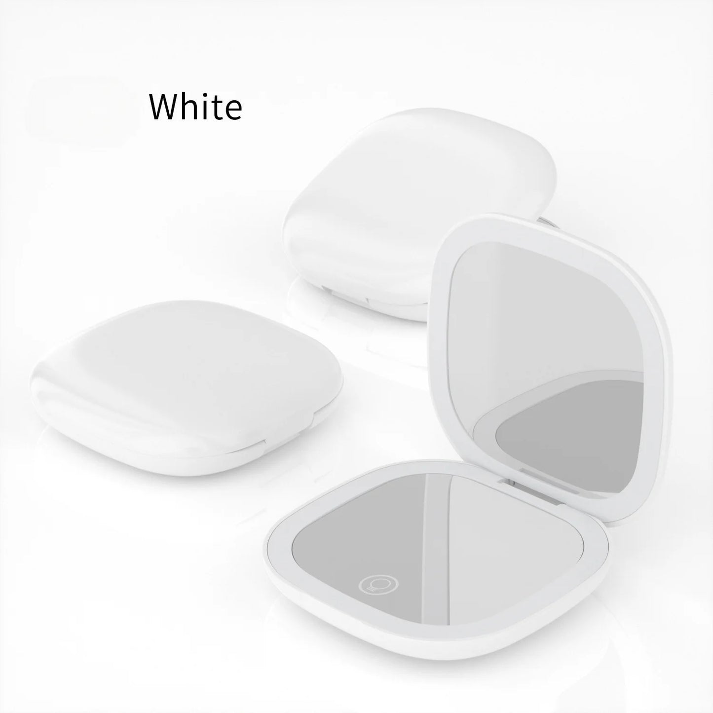 Portable Makeup Mirror with LED Fill Light Pocket Handheld Round Folding USB Charging Adjustable Hairdressing Tri Color Light