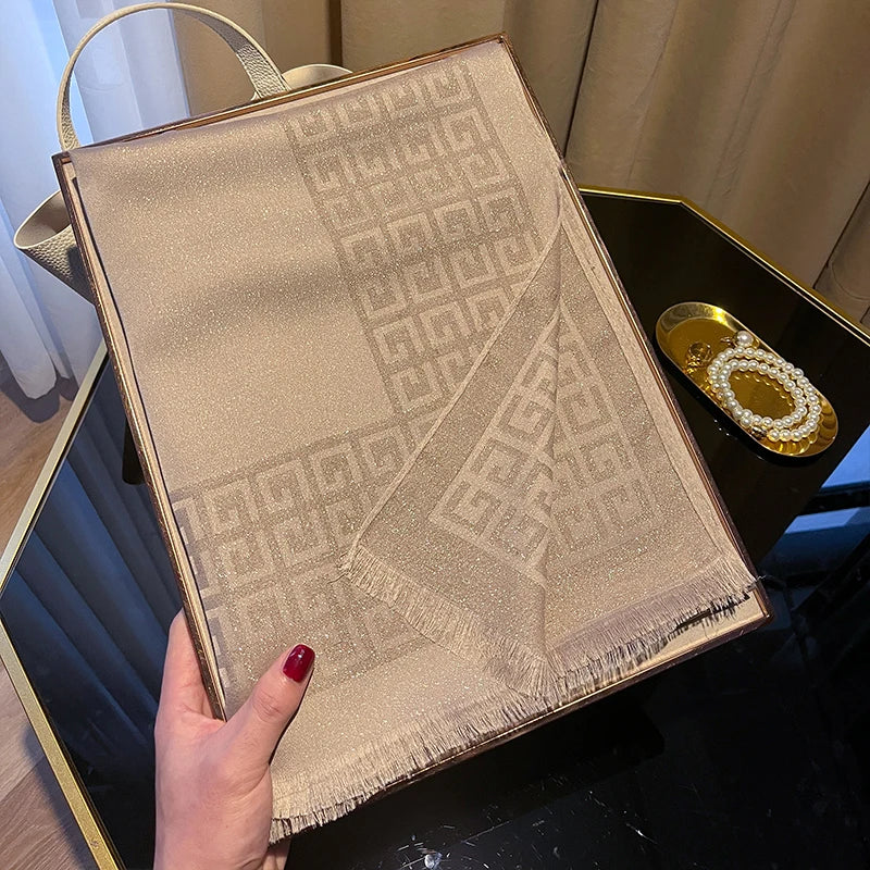 Women's Elegant Silky Scarf Shawl with Tatting Weave Detail