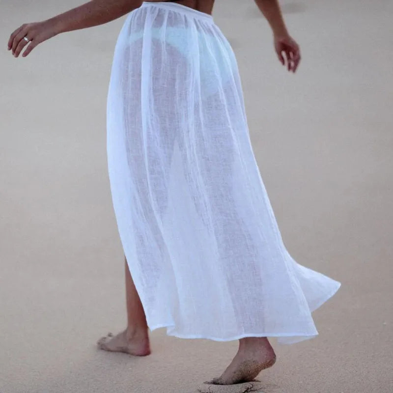 Women's Cotton Cover-Up Tunic Sarong with Sheer Floral Pattern