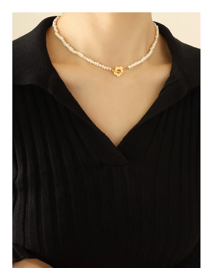 Natural Freshwater Pearl Bead Necklace Bracelet For Women Stainless Steel Gold Plated OT Buckle Women's Necklaces Bracelets Sets