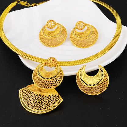Dubai Gold Jewelry Set For Women Indian Earring Necklace Ring Nigeria Moroccan Bridal Accessorie Wedding Party Gift