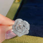Lab-Grown Ring with Emerald-Cut Diamond Flower Core in Sterling Silver