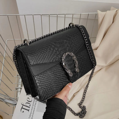 Retro Crossbody Bag with Snake Pattern Square Silhouette for Women