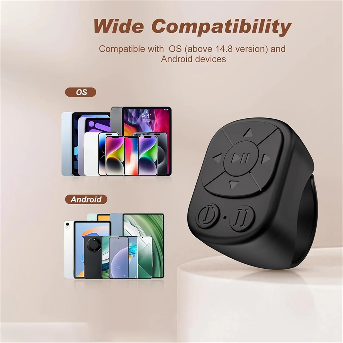 Wireless Ring Remote for Short Video Apps with Bluetooth Page Turning and Camera Shutter