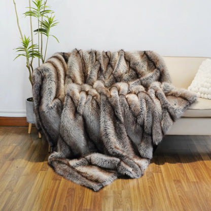Luxury Faux Fur Blanket High-end Bed  Fox Fur Blankets For Beds Plaid on The Sofa Cover Decoration Home Blankets And Throws