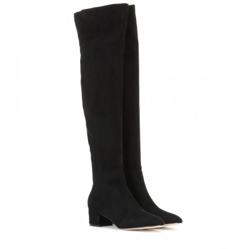 Women's stretch over-the-knee boots with block heel and side zip