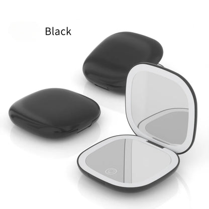 Portable Makeup Mirror with LED Fill Light Pocket Handheld Round Folding USB Charging Adjustable Hairdressing Tri Color Light