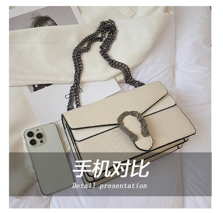 Retro Crossbody Bag with Snake Pattern Square Silhouette for Women