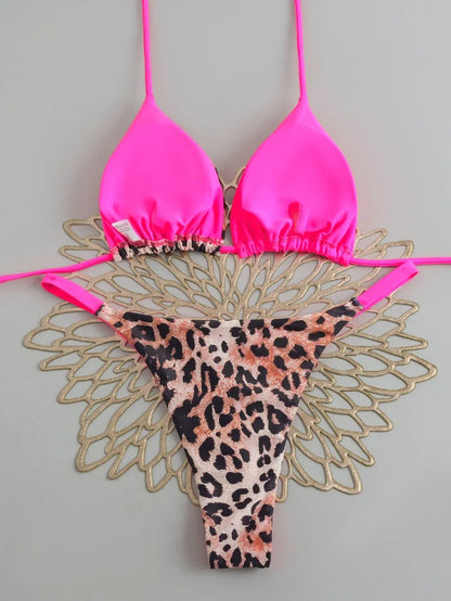 Women's Triangle Lace-Up Bikini Set with Adjustable Straps and Thong Bottom