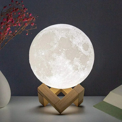 LED Moon Night Light 8cm - Battery Powered Starry Lamp with Stand for Bedroom Decor
