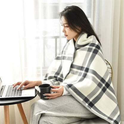 Plaid fleece wearable blanket poncho with button front