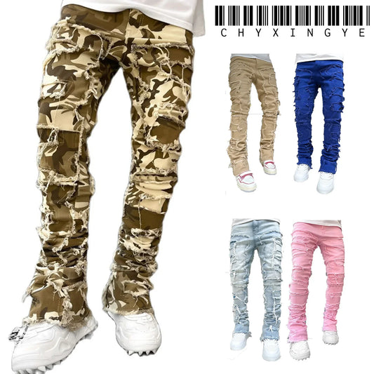 Distressed Jeans Slim Straight Fit with Ripped Detailing