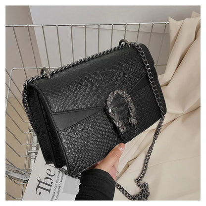 Retro Crossbody Bag with Snake Pattern Square Silhouette for Women