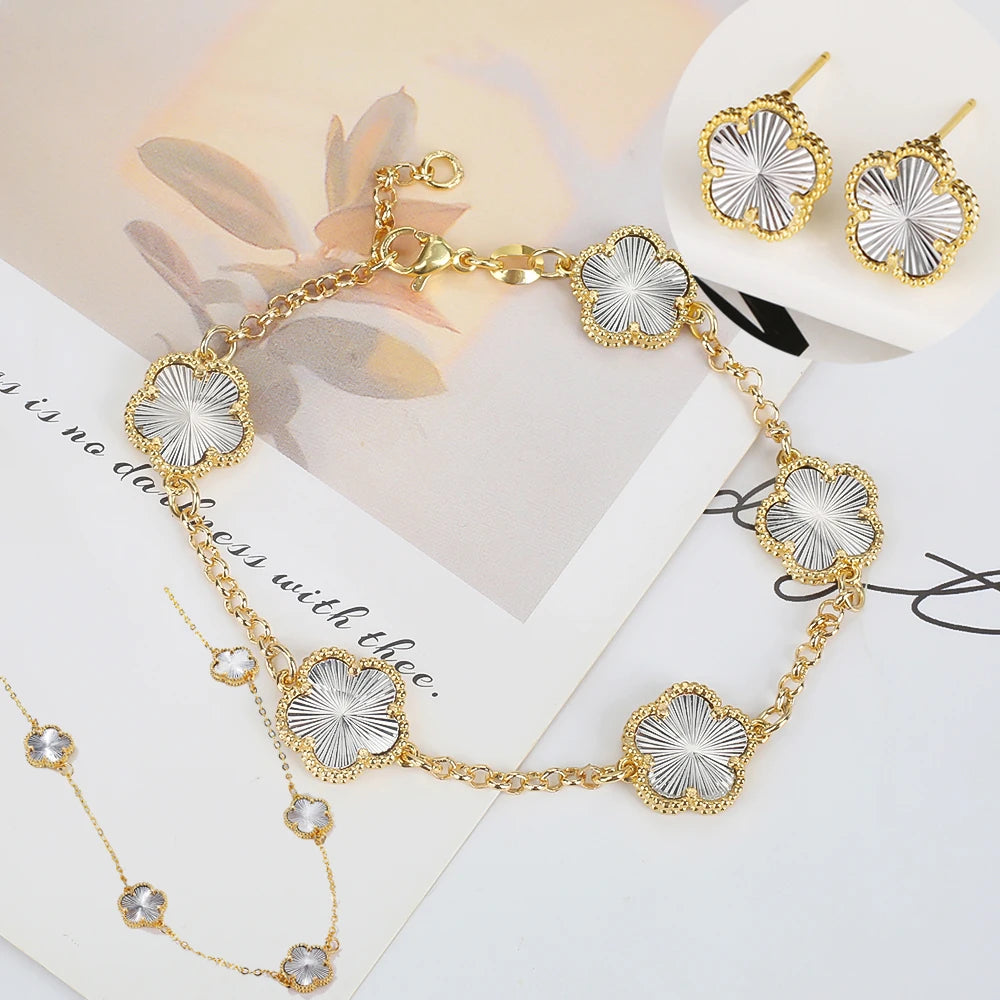 Silver Plated Rose Gold Clover Bracelet - Luxurious High Quality Jewelry for Women