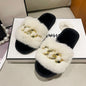 Plush Slippers for Women with Chain Detail and Cushioned Sole