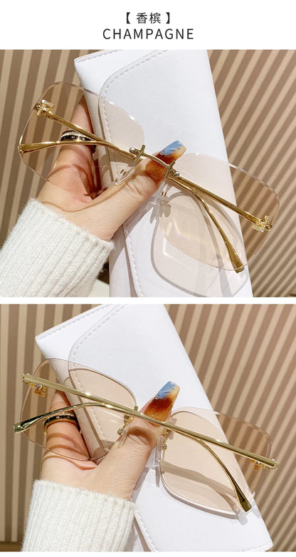 Featherlight Rimless Sunglasses Large Square Frame with Diamond Accent