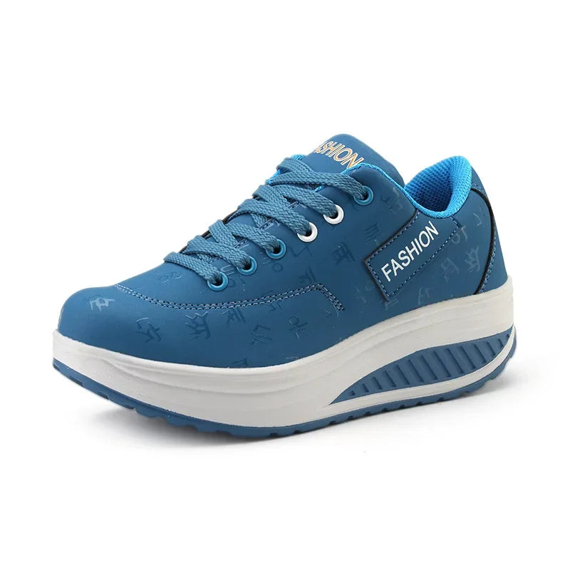 Women's lace-up wedge platform sneakers with rocker sole