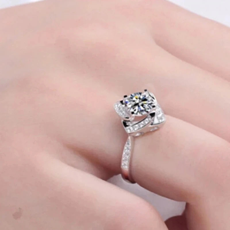Floral Engagement Ring with Cubic Zirconia Centerpiece Sterling Silver