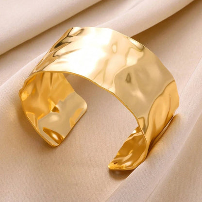 Adjustable Cuff Bracelet Textured Surface Gold Tone for Men and Women Everyday Wear