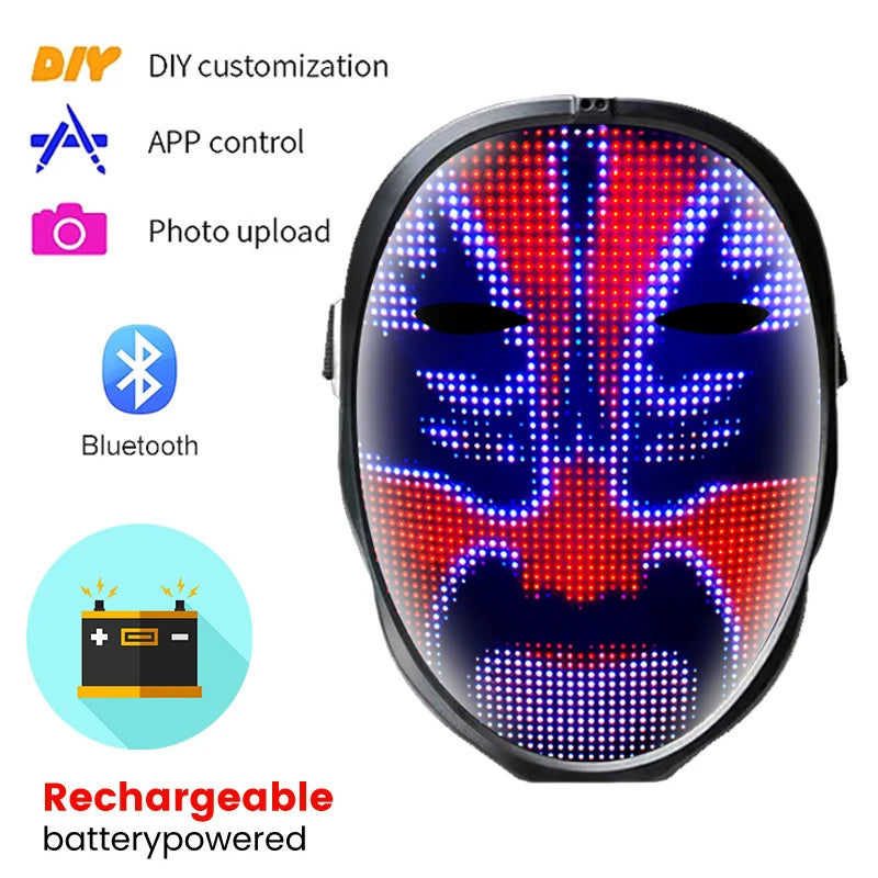 LED Mask Gesture Sensing RGB Full Color Variable Face DIY Photo Animated Editing Maske Halloween Gift For Party Rave
