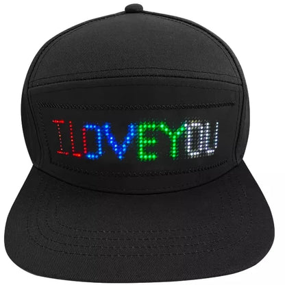LED message display baseball cap with customizable text