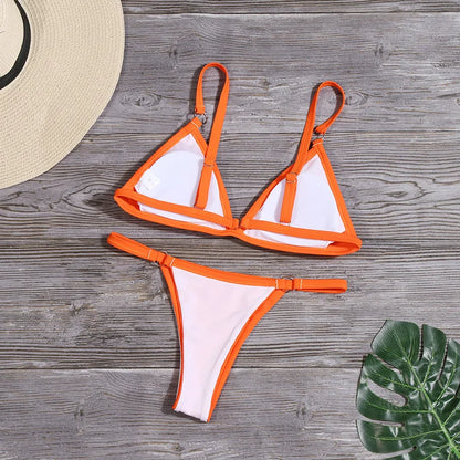 Women's Padded Bikini Top with Low-Rise Bottom and Ring Detail