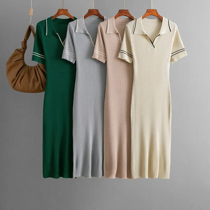 Polo-Neck Dress Knee-Length Office to Casual Wear Breathable