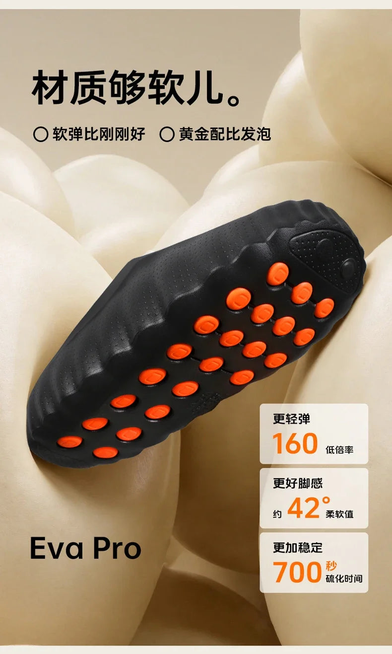 Black, textured, platform sandals with orange non-slip grip soles for all-day cushioned wear.