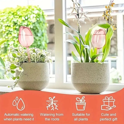 Pink Tulip Plant Watering Balls - Automatic Plant Drippers for Indoor & Outdoor Plants