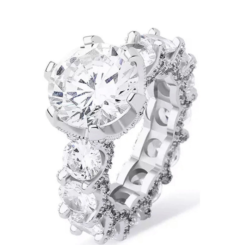 Geometric Engagement Ring With Zircon Centerpiece In Sterling Silver