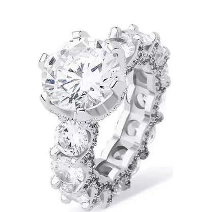 Geometric Engagement Ring With Zircon Centerpiece In Sterling Silver